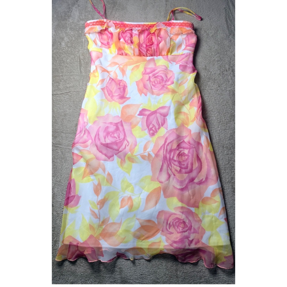 VTG  Byer Too Floral Mesh Ruffle Dress Size 9 Fairycore Garden Wedding Guest y2K